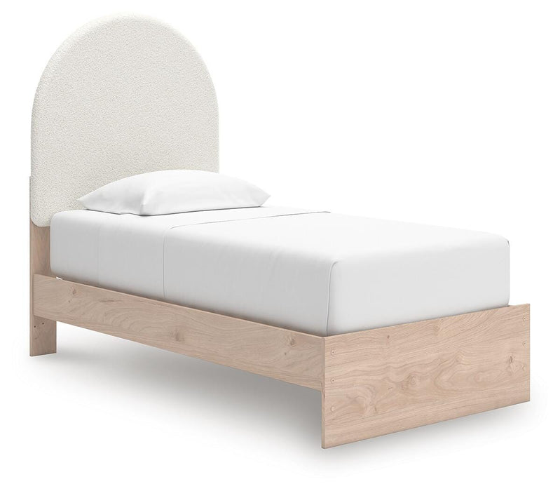 Arloster Twin Upholstered Panel Bed, Dresser and Mirror