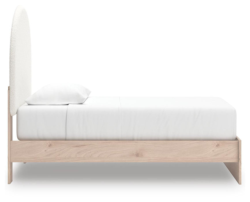 Arloster Twin Upholstered Panel Bed, Dresser and Mirror
