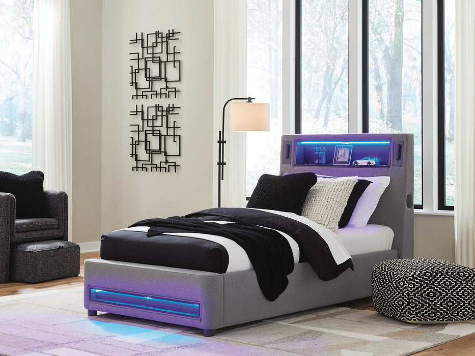Finigale Twin Upholstered Bed with Wireless Audio