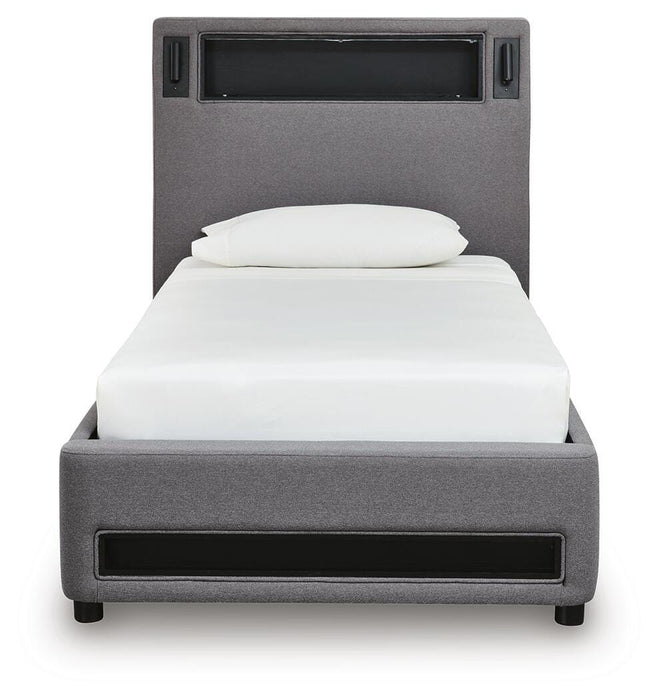 Finigale Twin Upholstered Bed with Wireless Audio