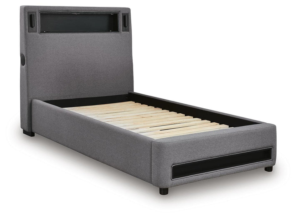 Finigale Twin Upholstered Bed with Wireless Audio