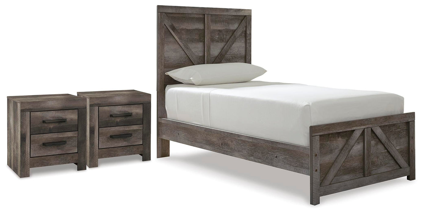Wynnlow Twin Crossbuck Panel Bed and 2 Nightstands