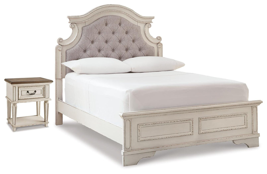 Realyn Full Upholstered Panel Bed and Nightstand