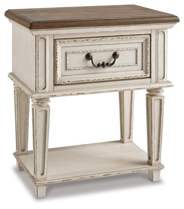 Realyn Full Upholstered Panel Bed and Nightstand