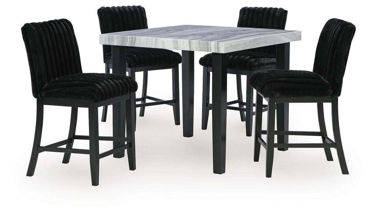 Mervannie Counter Height Dining Table and 4 Barstools
