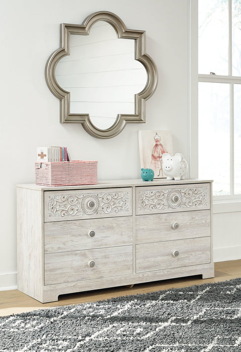 ashley furniture white dresser Shaybrock - 6 Pc. - Dresser, Mirror, Queen Panel Bed, 2 Nightstands while the dark bronze Makidern - Six Drawer Dresser